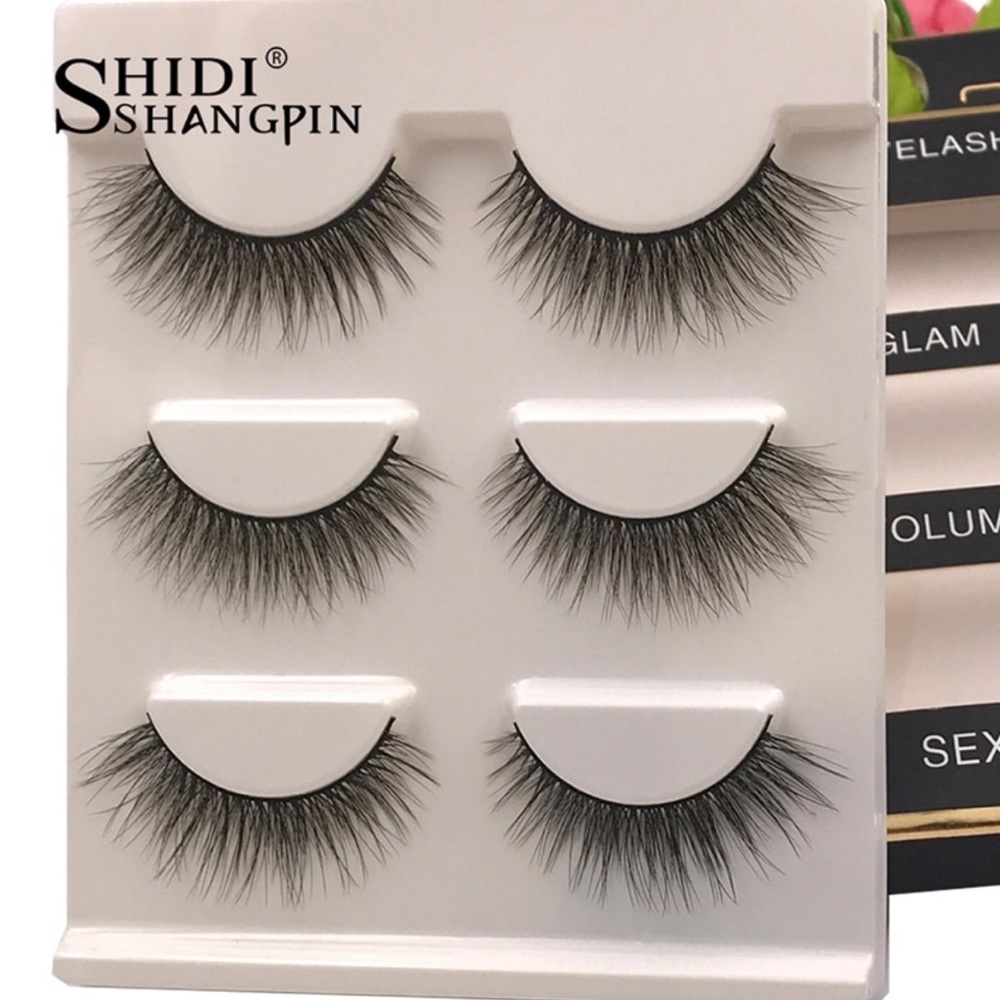 3 Pairs Natural Full Strip Lashes w/Applicator